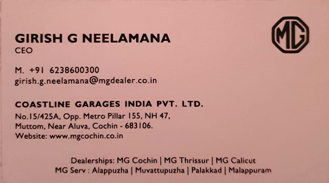 MG Motor business card from Girish Neelamana's career