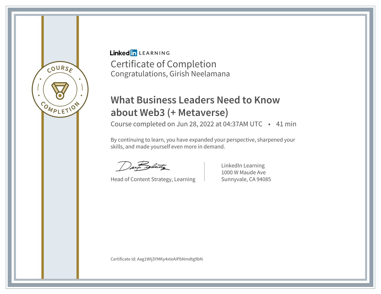 Web3 & the Metaverse for Business Leaders certificate