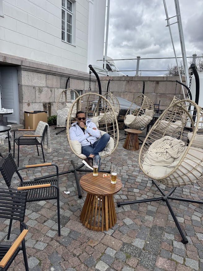 A relaxed courtyard moment in Northern Europe