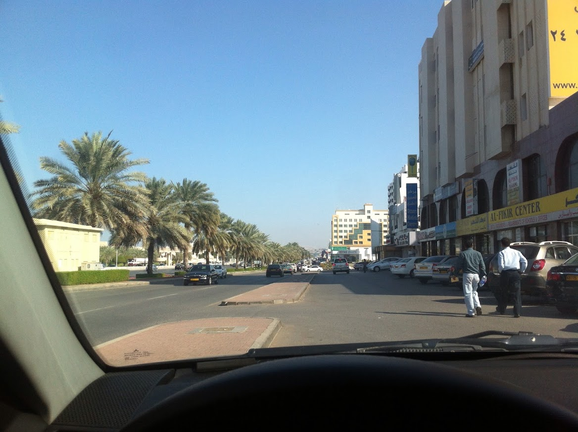 A palm-lined street in Muscat, Oman