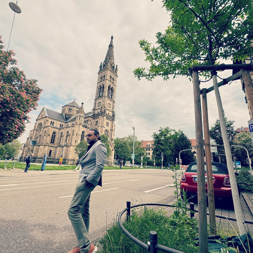 Girish on a city street in Stuttgart